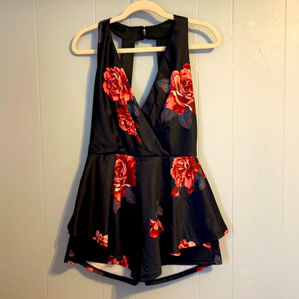 Skort dress with red flowers.